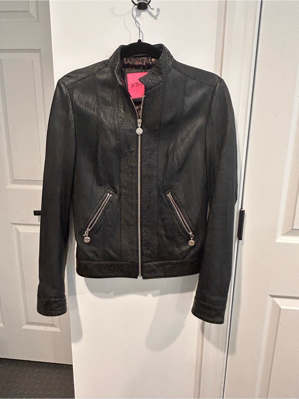 Betsey Johnson Black Leather Zip-Front Jacket
